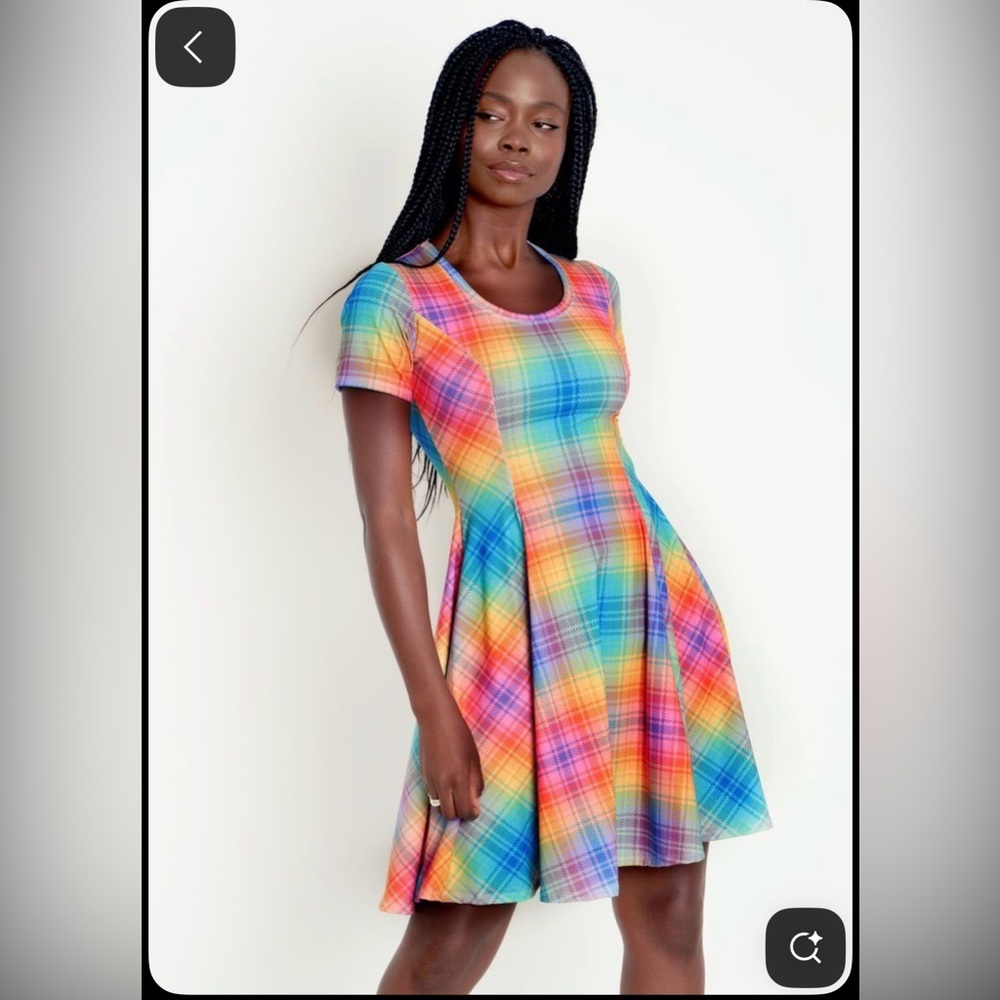 SOLD Blackmilk Tartan Rainbow Scoop Longline Evil Tee Plaid Dress L NWT